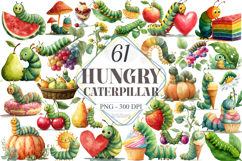 Watercolor Hungry Caterpillar Clipart Product Image 1