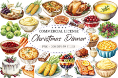 Watercolor Christmas Dinner Clipart Product Image 1