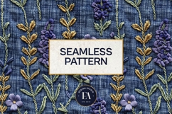 Embroidered Denim Digital Paper| Floral Denim Pattern Product Image 3