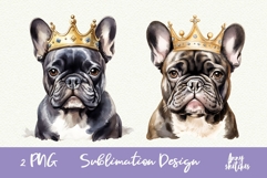 2 French Bulldog in Crown Watercolor Clipart PNG Product Image 1