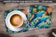 Dolphin Coaster Sublimation, 4th Of July Coaster PNG Design Product Image 1