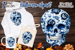 Cute blue Halloween floral skull clipart t shirt designs png Product Image 2