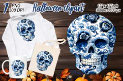 Cute blue Halloween floral skull clipart t shirt designs png Product Image 2