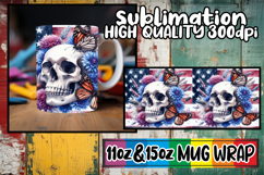 Vibrant escapes 11oz 15oz sublimation wrap, Skull USA Product Image 1
