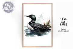 Watercolor Loon Painting JPEG PNG Images Wall Decor Digital Product Image 2