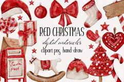 Red Christmas watercolor clipart png hand drawing Product Image 1