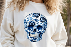Cute blue Halloween floral skull clipart t shirt designs png Product Image 3