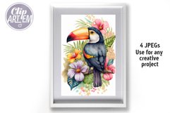 Watercolor Toucans Wall Art 4 JPEG Tropical Flowers images Product Image 2