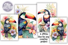 Watercolor Toucans Wall Art 4 JPEG Tropical Flowers images Product Image 3