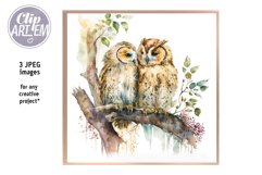 Couple of Owls in Love Watercolor 3 JPEG Images Set Wall Art Product Image 3
