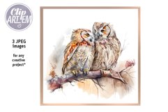 Couple of Owls in Love Watercolor 3 JPEG Images Set Wall Art Product Image 4