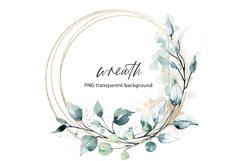 Watercolor leaves gold wreath, floral clipart, leaf frame. Product Image 1