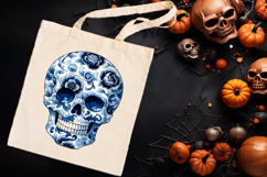 Cute blue Halloween floral skull clipart t shirt designs png Product Image 4