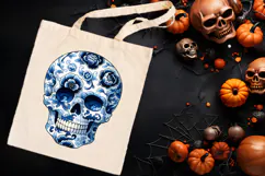 Cute blue Halloween floral skull clipart t shirt designs png Product Image 4