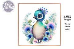 Cute Peacocks with Flowers 3 Watercolor JPEG Images Set Product Image 3
