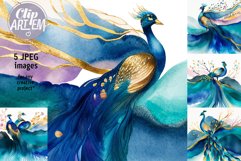 Delightful Peacock Watercolor Artwork 5JPG Images Set Decor Product Image 1