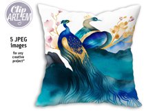 Delightful Peacock Watercolor Artwork 5JPG Images Set Decor Product Image 2