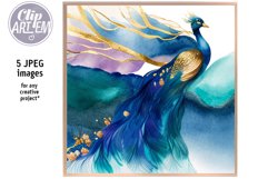 Delightful Peacock Watercolor Artwork 5JPG Images Set Decor Product Image 3