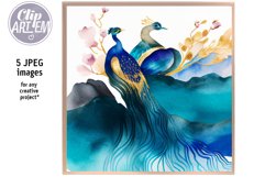 Delightful Peacock Watercolor Artwork 5JPG Images Set Decor Product Image 4