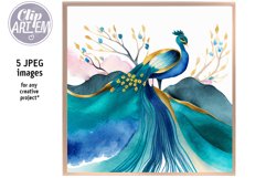 Delightful Peacock Watercolor Artwork 5JPG Images Set Decor Product Image 6