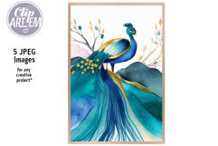 Delightful Peacock Watercolor Artwork 5JPG Images Set Decor Product Image 7