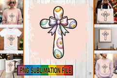 BLISSFUL TSHIRT Sublimation PNG, Cross and Bow Product Image 1