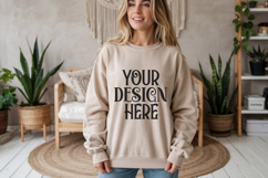 Sand Gildan 18000 Sweatshirt Model Mockups, Product Image 1