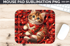 Watercolor Cat Mouse Pad Sublimation - Valentines PNG Design Product Image 1