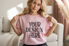 Safety Pink Gildan 18000 Crewneck Sweatshirt Mockups,G18000 Product Image 1