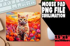 Cute Cat with Vibrant Flowers Mouse Pad PNG Product Image 1