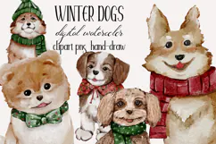 Cute winter dogs watercolor clipart png hand drawing Product Image 1