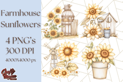 Rustic Sunflower Clipart, Soft Country Farmhouse Florals Png Product Image 1