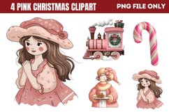 Cute Pink Christmas Watercolor Clipart PNG Product Image 1