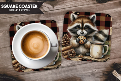 Raccoon, Animal coaster, Buffalo Plaid Square Coaster PNG Product Image 1