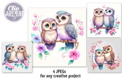 Watercolor Couple in Love Owls 4 JPEG images Bundle Wall Art Product Image 3