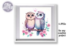 Watercolor Couple in Love Owls 4 JPEG images Bundle Wall Art Product Image 4