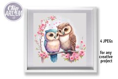 Watercolor Couple in Love Owls 4 JPEG images Bundle Wall Art Product Image 5