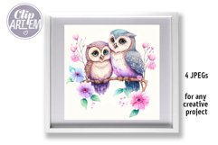 Watercolor Couple in Love Owls 4 JPEG images Bundle Wall Art Product Image 6