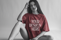 Crimson Comfort Colors 1717 T-shirt Mockups, Real Model Product Image 1