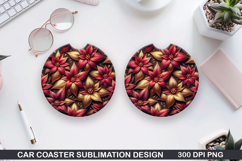 Flowers Car Coaster Sublimation| Flowers Coaster PNG Design Product Image 1