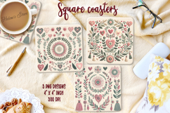 Pink boho floral pattern square coaster sublimation design Product Image 1