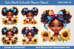 Cute Black Girl with Flower Clipart PNG Product Image 1