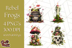 Floral Punk Frogs PNG - Neon Reble Grunge Amphibians Clipart Product Image 1