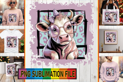 Cheerful TSHIRT Art PNG, Cute Cow Product Image 1