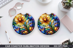 Flower Car coaster sublimation, Summer Coaster PNG Design Product Image 1