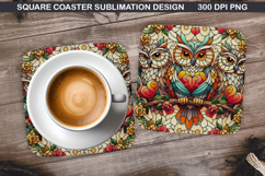 Owls Coaster Sublimation, Valentine Coaster PNG Desi Product Image 1