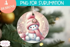 Pink Round christmas ornament PNG sublimation |Snowman PNG Product Image 4