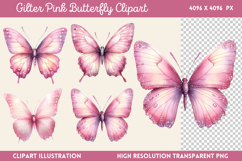 Gilter Pink Butterfly Clipart PNG Product Image 1