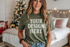 Bella Canvas 3001 Kelly Green Christmas Shirt Mockup, Trandy Product Image 1
