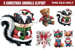 Woodland Christmas Animals Clipart PNG Product Image 1